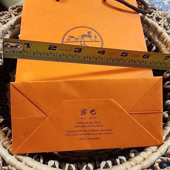 Hermes Authentic Designer Orange Shopping Small Gift Bag 9 X 6 - Picture 6 of 7
